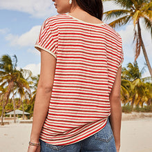 Load image into Gallery viewer, Red Stripe T-Shirt Curve Holiday Short Sleeve
