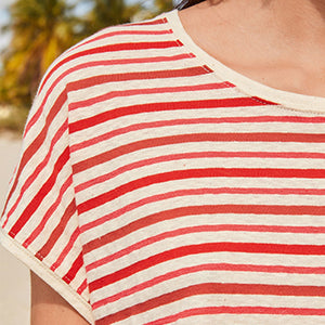 Red Stripe T-Shirt Curve Holiday Short Sleeve