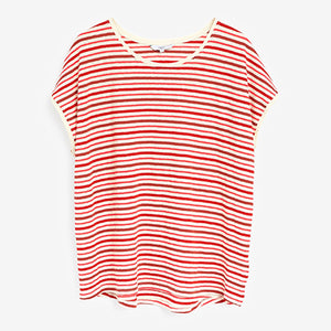 Red Stripe T-Shirt Curve Holiday Short Sleeve