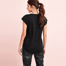 Load image into Gallery viewer, Black Embellished Short Sleeve Scoop Neck T-Shirt
