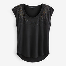 Load image into Gallery viewer, Black Embellished Short Sleeve Scoop Neck T-Shirt
