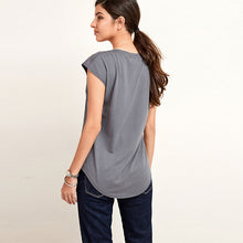 Load image into Gallery viewer, Charcaol Grey Embellished Short Sleeve Scoop Neck T-Shirt
