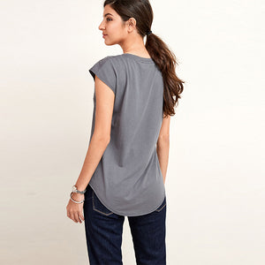 Charcaol Grey Embellished Short Sleeve Scoop Neck T-Shirt