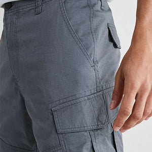 Grey Straight Fit Cotton Cargo Shorts
