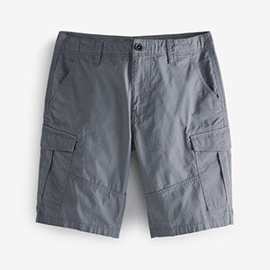 Grey Straight Fit Cotton Cargo Shorts