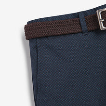 Load image into Gallery viewer, Navy Blue Ditsy Straight Fit Belted Chino Shorts With Stretch
