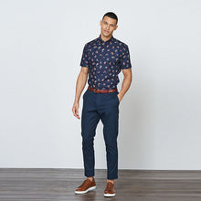 Load image into Gallery viewer, Blue Floral Regular Fit Short Sleeve Printed Trimmed Shirt
