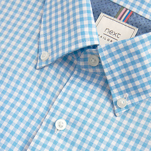 Bright Blue Gingham Regular Fit Short Sleeve Easy Iron Button Down Oxford Shirt