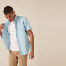 Load image into Gallery viewer, Bright Blue Gingham Regular Fit Short Sleeve Easy Iron Button Down Oxford Shirt
