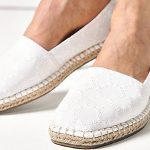 Load image into Gallery viewer, White Broderie Forever Comfort Square Toe Espadrille Slip On Shoes
