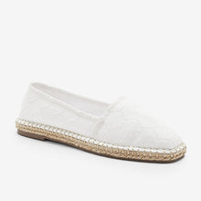 Load image into Gallery viewer, White Broderie Forever Comfort Square Toe Espadrille Slip On Shoes
