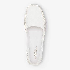 White Broderie Forever Comfort Square Toe Espadrille Slip On Shoes
