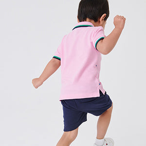 Pink/Navy Croc Embroidery Polo And Shorts Set (3mths-5yrs)