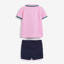 Load image into Gallery viewer, Pink/Navy Croc Embroidery Polo And Shorts Set (3mths-5yrs)
