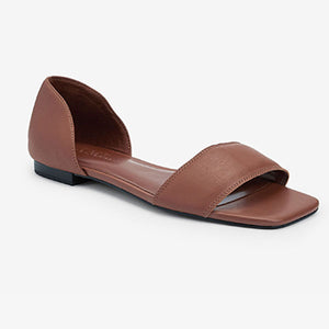 Tan Brown Forever Comfort® Peep Toe Flat Shoes