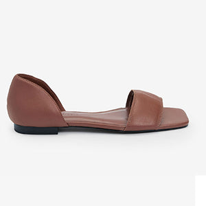 Tan Brown Forever Comfort® Peep Toe Flat Shoes