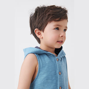 Blue Hooded Short Jersey All-In-One (9mths-5yrs)