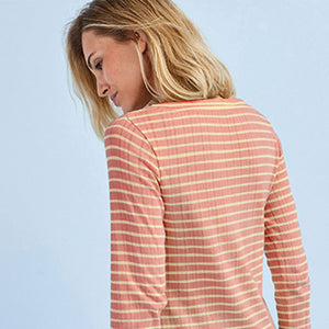 Blush Pink/White Stripe Pointelle Long Sleeve Top