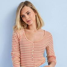 Load image into Gallery viewer, Blush Pink/White Stripe Pointelle Long Sleeve Top
