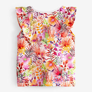 Bright Pink Tropical Cotton Frill Vest (3mths-6yrs)