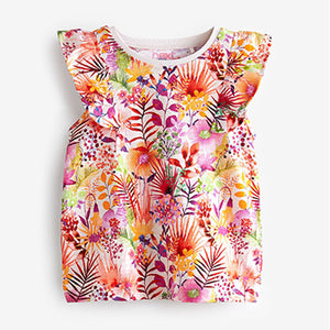 Bright Pink Tropical Cotton Frill Vest (3mths-6yrs)