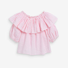 Load image into Gallery viewer, Pink Stripe Frill Blouse (3-12yrs) - Allsport
