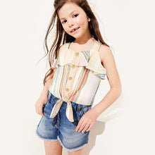 Load image into Gallery viewer, Rainbow Stripe Tie Front Blouse Cotton Co-Ord (3-12yrs) - Allsport
