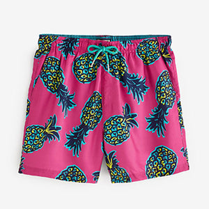 Pink Print Pinappel Printed Swim Shorts