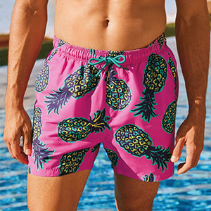 Pink Print Pinappel Printed Swim Shorts