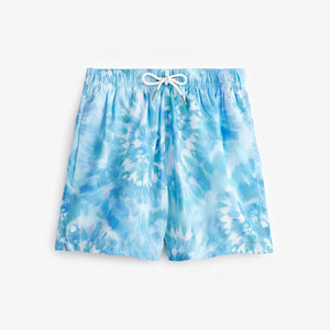Blue Tie Dye Printed Swim Shorts