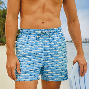Blue Marlin Fish Printed Swim Shorts