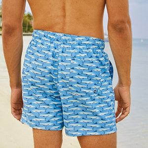 Blue Marlin Fish Printed Swim Shorts