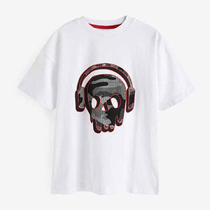White Camo Skull Short Sleeve Graphic T-Shirt (3-12yrs)