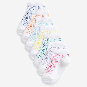 White Rainbow Splat 7 Pack Cotton Rich Trainer Socks (Older Boys)