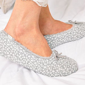 Grey Animal Print Ballet Slippers