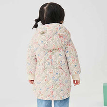 Load image into Gallery viewer, Cream/Pink Floral Shower Resistant Quilted Padded Coat (3mths-6yrs)
