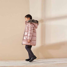Load image into Gallery viewer, Toffee Pink Next Shower Resistant Faux Fur Trim Long Padded Coat (3-12yrs)
