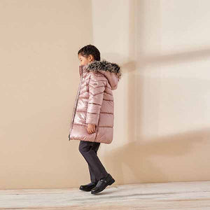 Toffee Pink Next Shower Resistant Faux Fur Trim Long Padded Coat (3-12yrs)