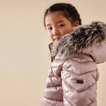 Load image into Gallery viewer, Toffee Pink Next Shower Resistant Faux Fur Trim Long Padded Coat (3-12yrs)
