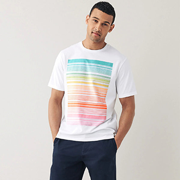 White Ombre Bar Regular Fit Graphic T-Shirt