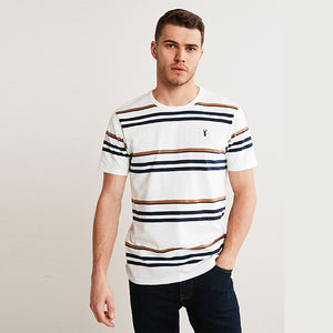Ecru White/Tan Brown Stripe T-Shirt