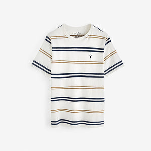 Ecru White/Tan Brown Stripe T-Shirt
