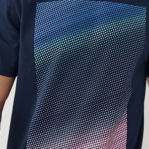 Navy Blue Ombre Regular Fit Print T-Shirt