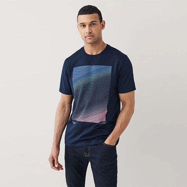 Navy Blue Ombre Regular Fit Print T-Shirt