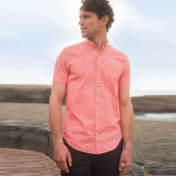 Coral/Red Printed Short Sleeve Shirt