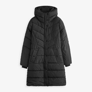 Black Shower Resistant Padded Hooded Coat