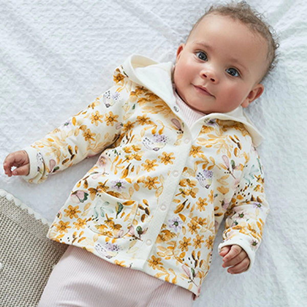 Ochre Floral Lightweight Jersey Baby Jacket 0mths 18mths