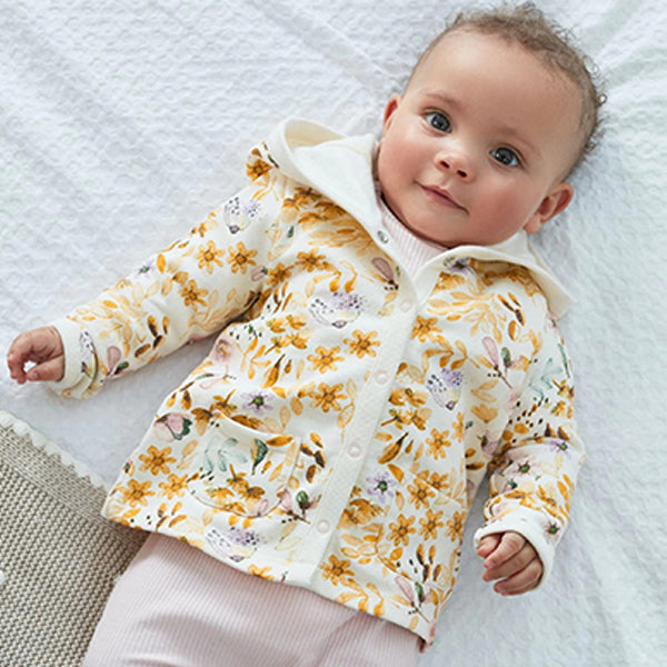 Ochre Floral Lightweight Jersey Baby Jacket (0mths-18mths)