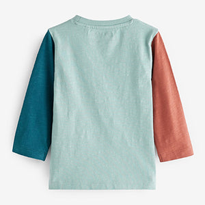 Blue/Orange Tiger Colourblock Long Sleeve Pocket T-Shirt (3mths-5yrs)