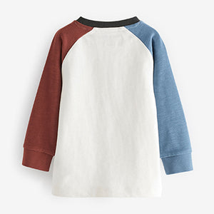 White/ Blue/Brown Cosy Colourblock Long Sleeve T-Shirt (3mths-5yrs)